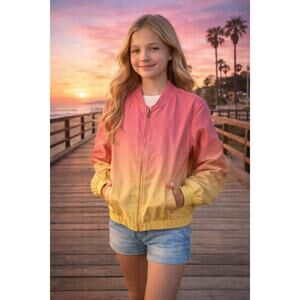Sovereign Code Girls 14 Ombre Bomber Jacket Pink Yellow Zip Lightweight
